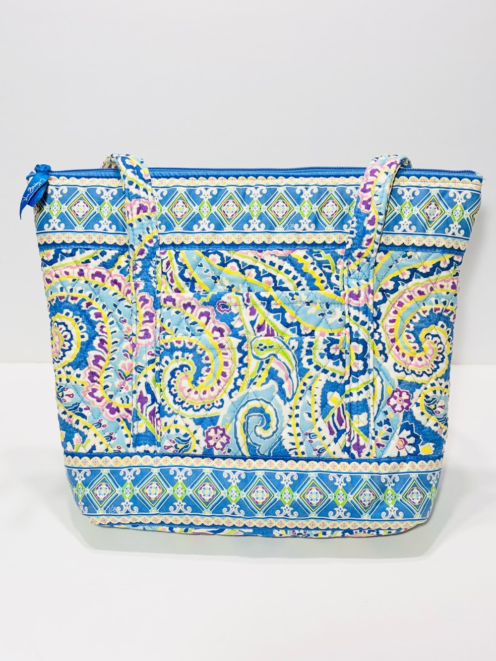 Y2K Vera Bradley USA MADE Capri Blue Paisley Quilted Zip Tote RETIRED 11x12x4